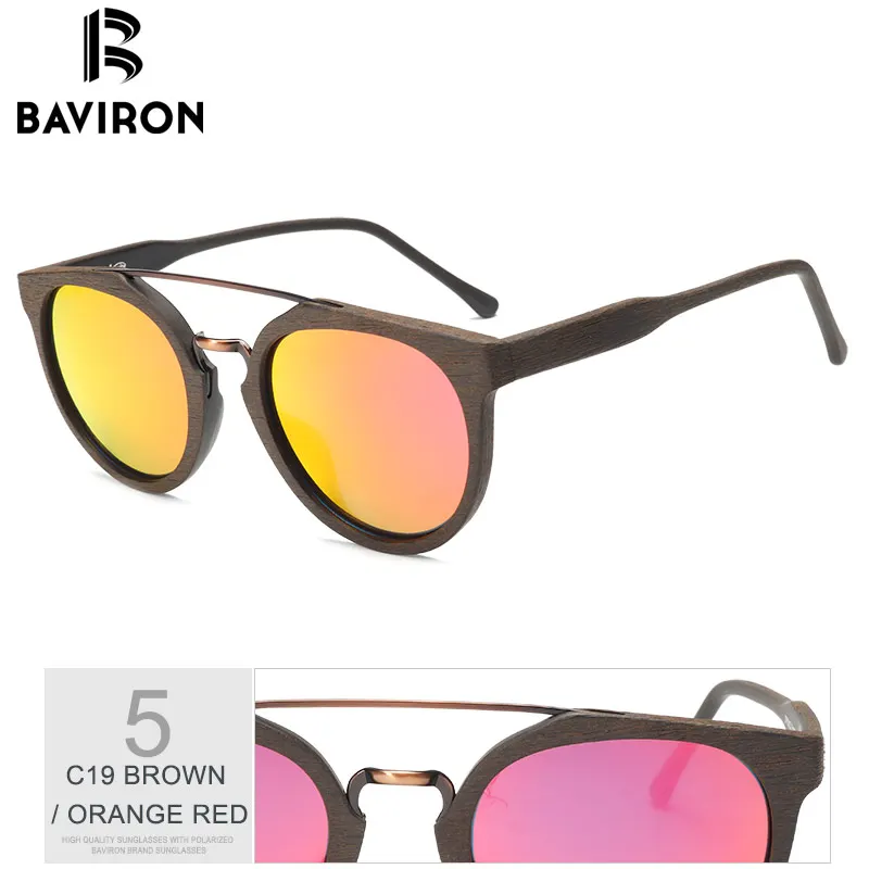 BROWN ORANGE RED BAVIRON, новые деревянные солнцезащитные очки, ретро тренд, пластина, солнцезащитные очки, металлическая Anti-UV400, поляризационное покрытие, деревянные солнцезащитные очки, очки 09 - Цвет линз: BROWN ORANGE RED