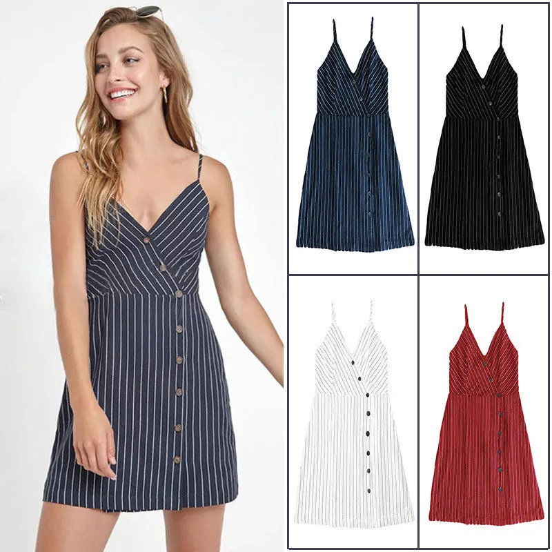 Женское платье в полоску разноцветное короткое с v образным вырезом и высокой