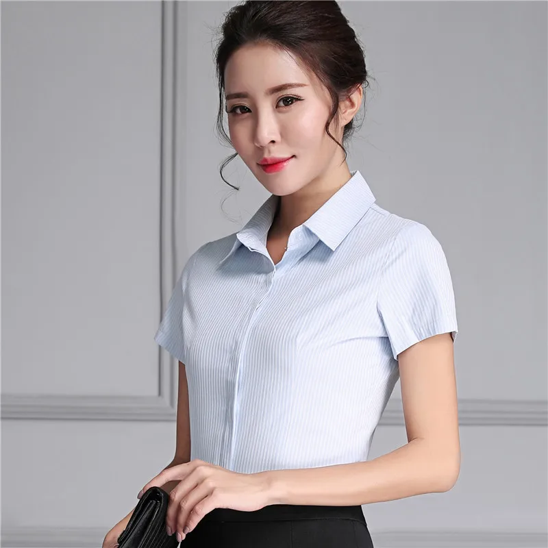 OL элегантная полосатая рубашка женская с коротким рукавом деловая темными