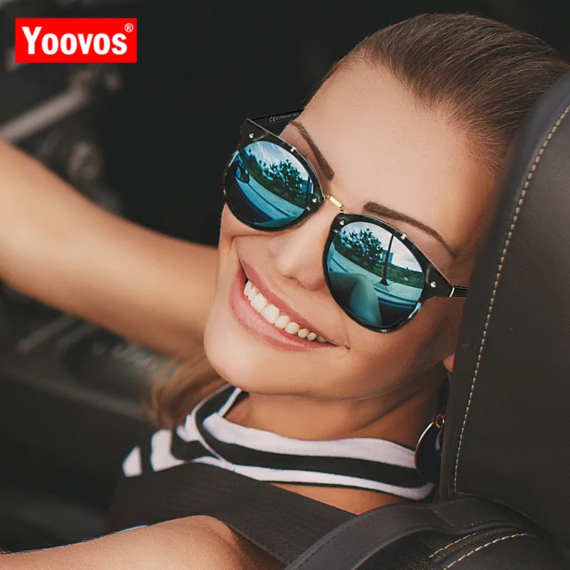Yoovos 2021 солнцезащитные очки кошачий глаз женские круглые зеркальные в стиле ретро