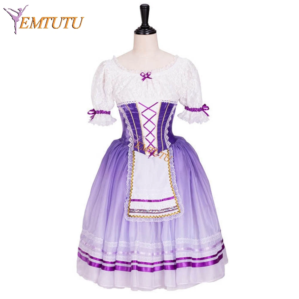 Профессиональное балетное длинное платье пачка Peasant Girl розовое белое