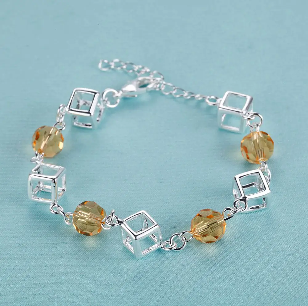 Серебро Мода 925 Круглый/Площади Звено Цепи Браслеты Для Женщин/Девушка День