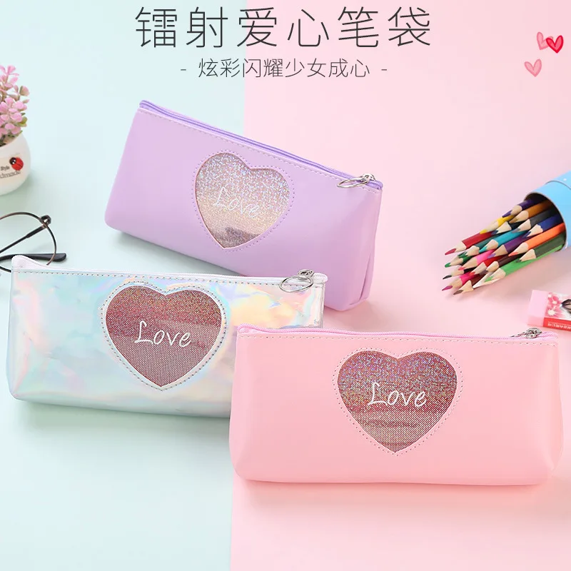 1 шт. Kawaii из искусственной кожи чехол Лазерная любовь Хэлло Китти школьный пенал