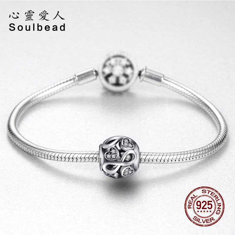 Браслет Pandora из стерлингового серебра 925 пробы с камнями розового золота
