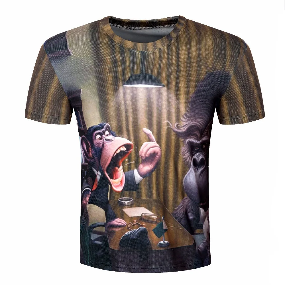 2016 Summer Men Fashion O-neck Casual Skull Wolf 3D Print T Shirt M-XXXXL Cotton Short Sleeve T-shirt | Мужская одежда