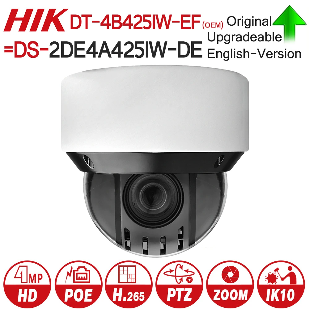 Hikvision OEM PTZ IP Камера DT 4B425IW EF = DS 2DE4A425IW DE 4MP 25X зум сети POE H.265 IK10 ROI WDR купола DNR CCTV