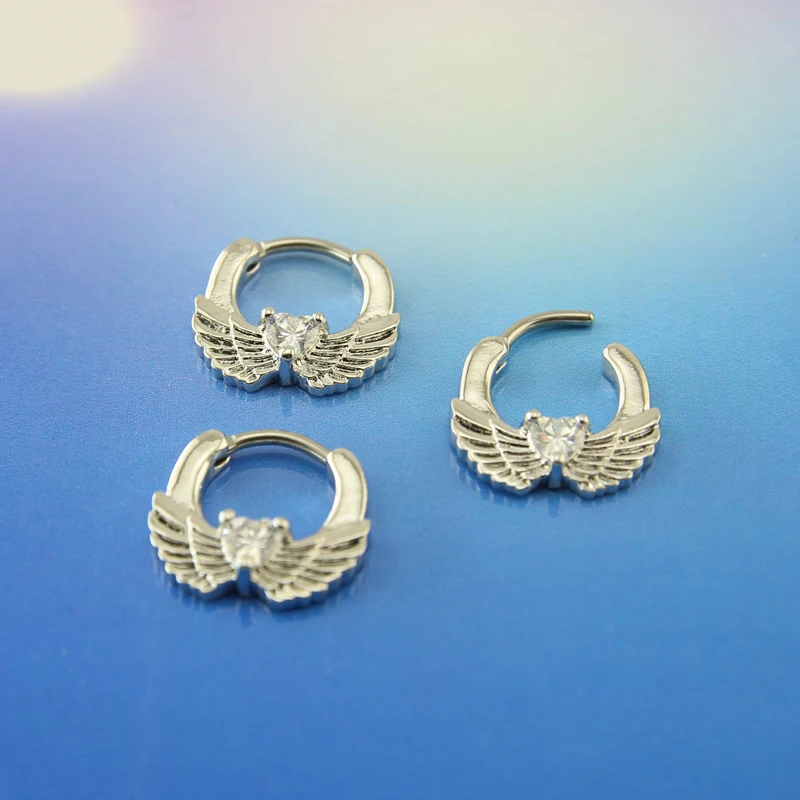 Septum Piercing Real Angle Wing With Heart Shape Zircon Indian Nose Stainless Steel Body Jewelry Nickel Free Rings | Украшения и