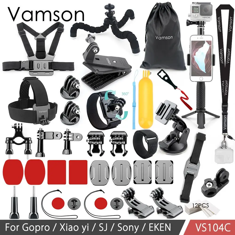 VS104C Vamson для Go pro комплект аксессуаров монопод для Gopro Hero 7 6 5 4 3 для Xiaomi yi для SJCAM eken H9R Mijia VS104 - Цвет: VS104C