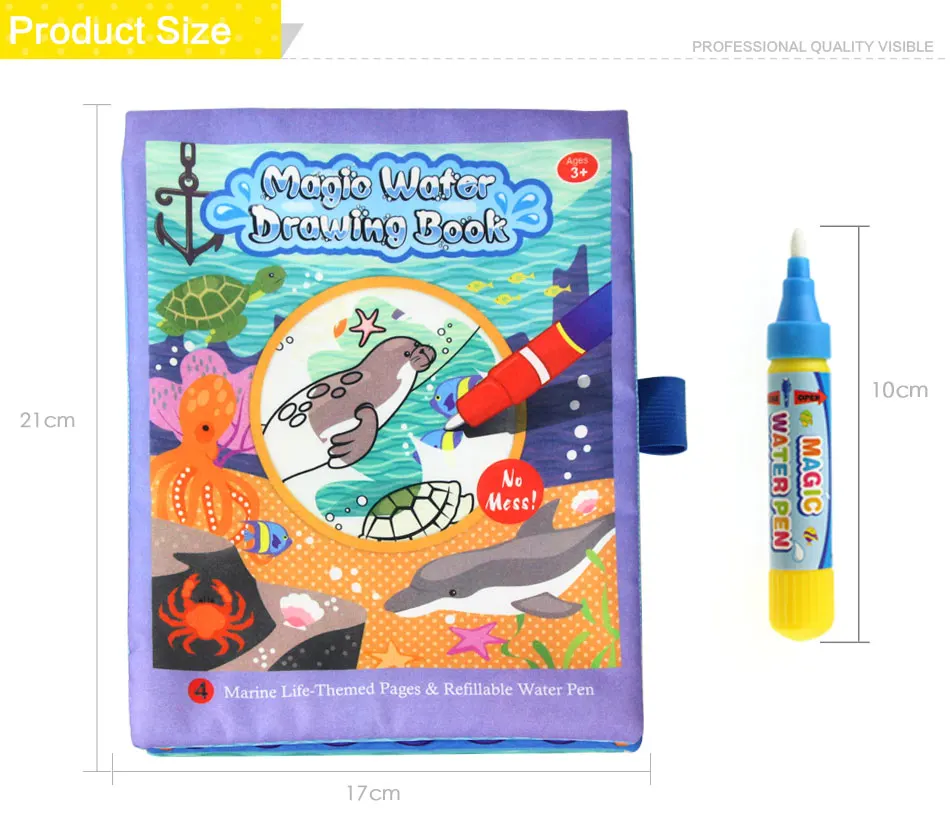 Water Drawing Cloth Book& Magic Pen Marine Life Theme Multi-color Painting Doodle Soft Book Learning Educational Toys for Kids