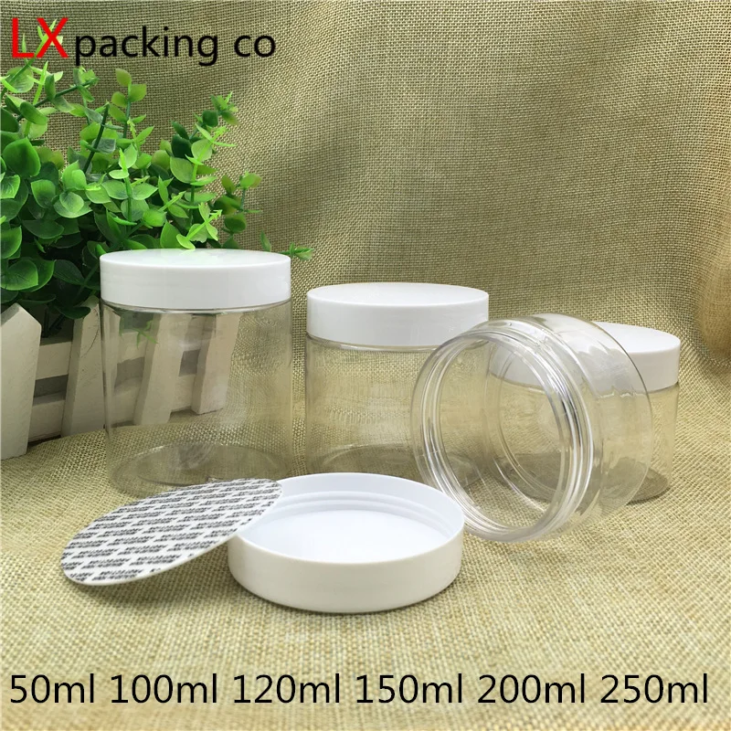 

60PCS Free Shipping 50ML 80ML 100ML150ML 200ML 250ML Clear Plastic Packaging Bottles Empty Spice Container Wedding Candy Bank