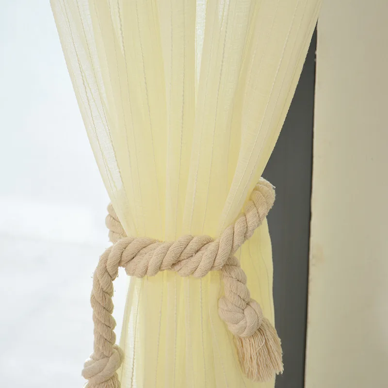 Light Yellow Tulle Coffee Tulle Curtains For Kitchen Door White Sheer Striped Curtains Drapes For The Living Room Window Linen Curtains WP039-30 - Цвет: Light Yellow Tulle