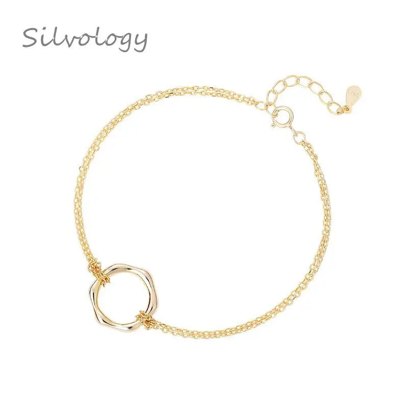 Silvology 925 пробы серебряные ажурные Восьмиугольные браслеты золотые простые креативные модные стильные элегантные женские браслеты 925 ювелирные изделия