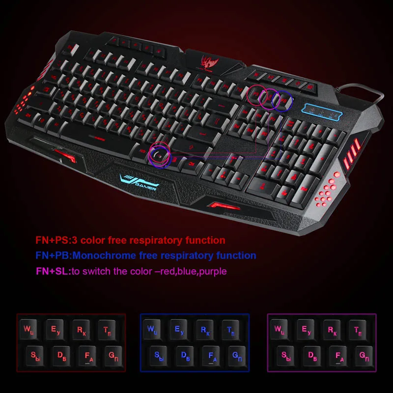 Светодиодный Подсветка Gaming Keyboard USB Проводная клавиатура Мышь комбо полная ключ