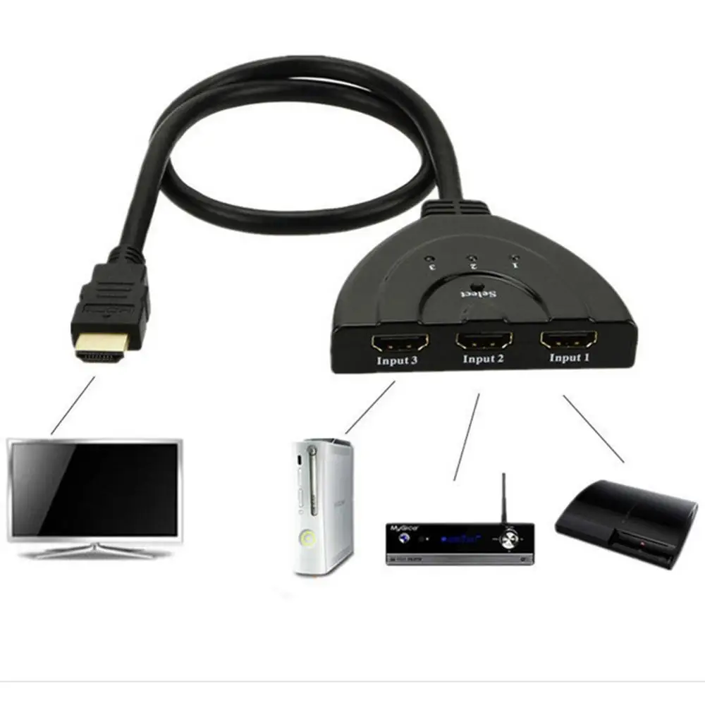 3 Port HDMI-compatible Switch Switcher HDMI Splitter Port For XBOX 360 PS3 HDTV Projector HD 1080P 3 Input To 1 Output