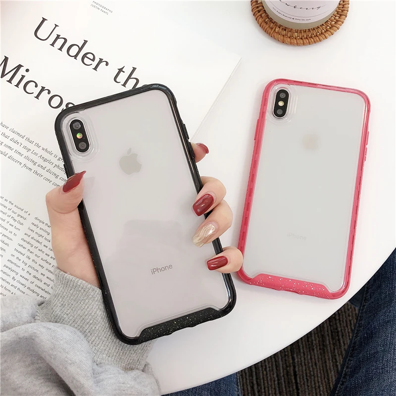 Shockproof transparent phone case for iPhone 8 cases XS MAX 6 6s Plus 7 XR Colored border anti-knock back cover |