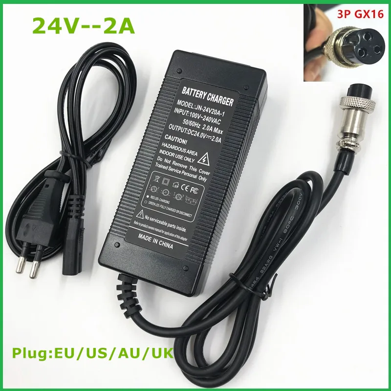 

24V 2A lead-acid battery Charger electric scooter ebike charger wheelchair charger golf cart charger 3-Prong Inline 12MM