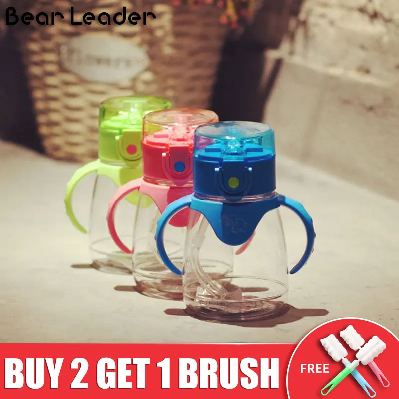 Bear Leader бутылки для воды новый детский чайник пластиковая соломенная ручка Pop Up