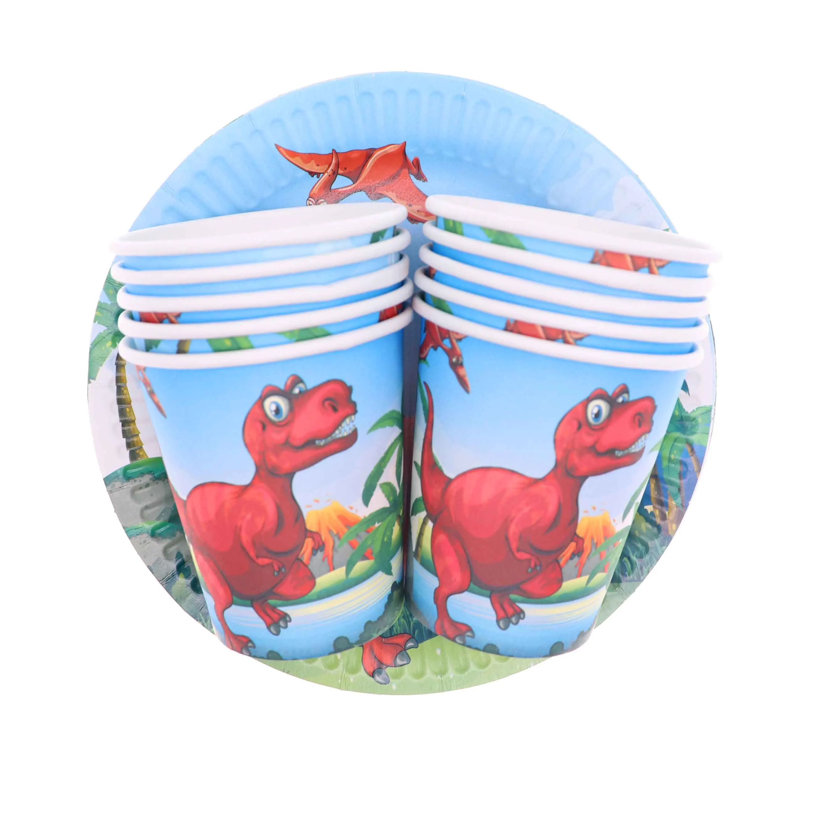 2-piece set of 20pcs Мотив динозавра чашка/тарелка/скатерть/шляпа/Флаг/салфетка/детские столовые приборы набор для дня рождения свадебные тема украшения - Цвет: 2-piece set of 20pcs