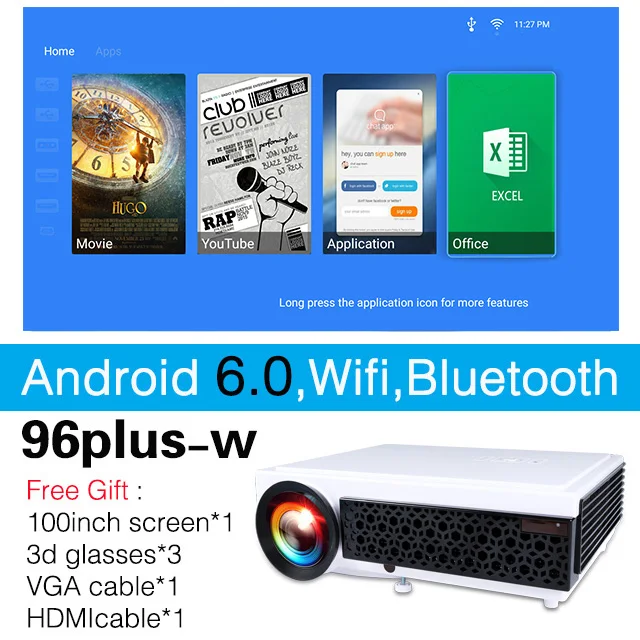96Plus-W Poner Saund LED96+ Проектор 6.0 Android-проектор 3D Домашний кинотеатр WIFI 100-дюймовый экран ПОДАРОК Full HD 1080P HDMI Видео Proyector - Цвет: 96Plus-W