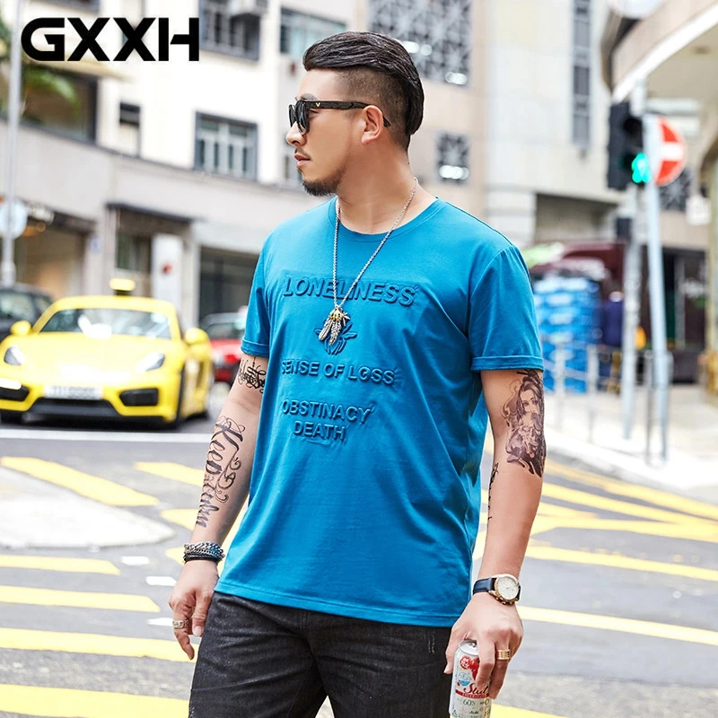 Мужская футболка с буквенным принтом Emboss GXXH летняя коротким рукавом свободная