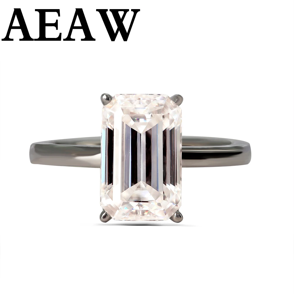 Solid 18K White Gold 3carat 7X11mm Moissanite Ring Engagement Emerald Cut Lab Grown Diamond Wedding For Women | Украшения и