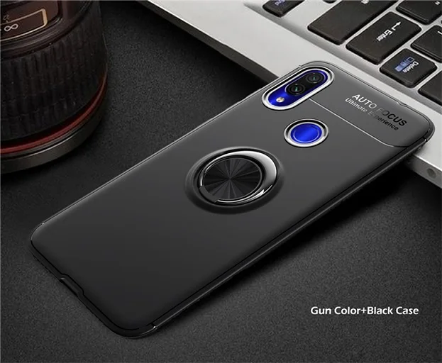 Black Чехол-кольцо для Redmi 7A, K20, note 7, 5, 6, pro, ТПУ, скрытая подставка, с магнитом, случай для Redmi Примечание 4/4x6, 6A, S2, чехол, Fundas - Цвет: Black