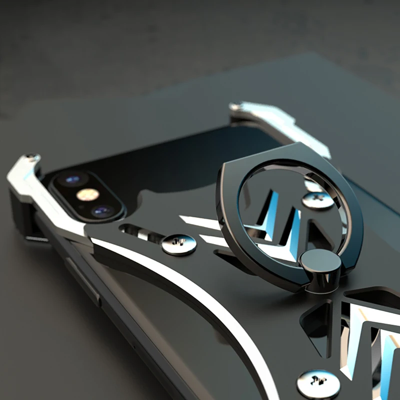 R-JUST для Apple iPhone X 10 чехол Роскошный 3D брендовый жесткий алюминиевый металлический каркас кольцо держатель Броня защитный чехол для телефона чехол