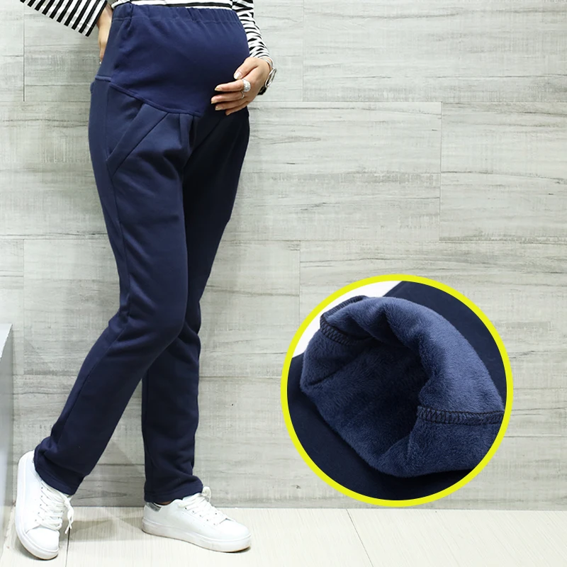 Зимние штаны для беременных женщин бархатные теплые однотонные универсальные