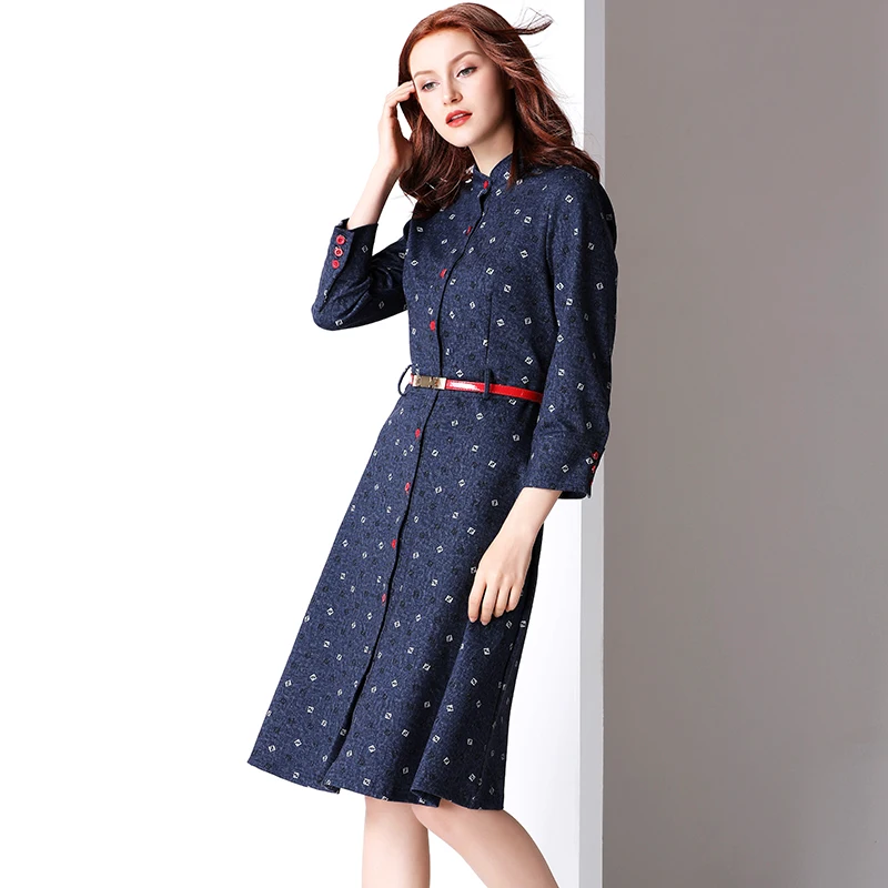 2019 весна и осень с длинным рукавом женское джинсовое платье бренд печати Стенд