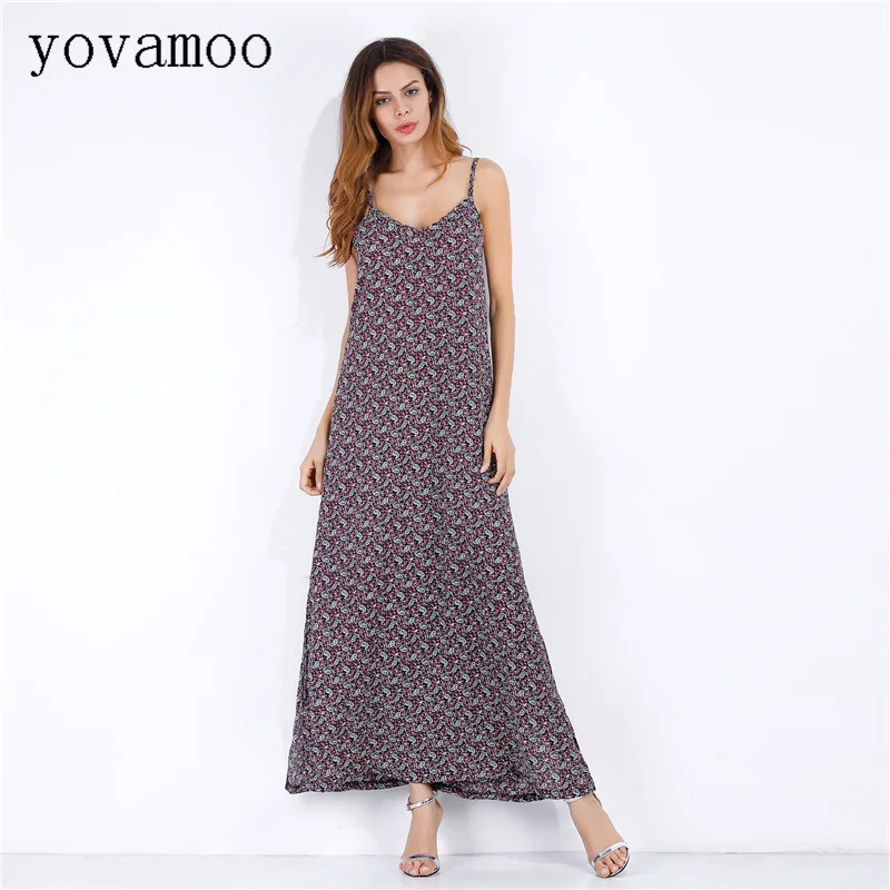 

Yovamoo Chiffon Dress Floral Print Beach V-neck Casual Plus Size Bohemian Long Dresses 2018 Spring Summer Fashion