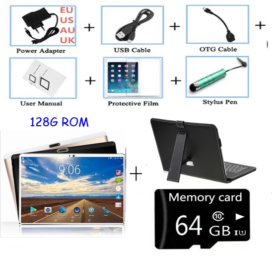 128GB add keyboard DHL 10-дюймовый Восьмиядерный 3g телефон, планшет на OC Android 8,0 4 Гб Оперативная память 64 Гб/128 ГБ Встроенная память Dual SIM Bluetooth gps 3g планшетный ПК - Комплект: 128GB add keyboard