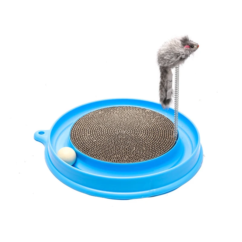 Blue Игрушки для домашних животных кошка круглая гофрированная бумажная кошачья интерактивная игрушка скретч-доска мячик мышь забавная скретч-доска игрушка для кошек диск для обучения домашних животных - Цвет: Blue
