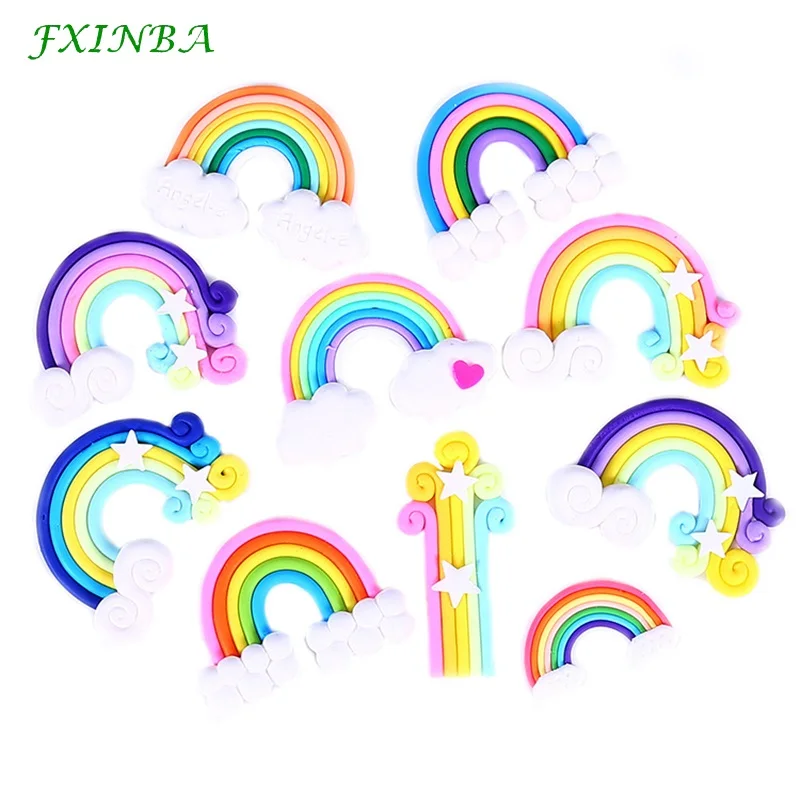 FXINBA 10 шт./партия милые радужные Подвески Fimo для слизи глина Конфеты DIY Flatback Подвески Торт украшения телефона слизь поставки набор игрушек