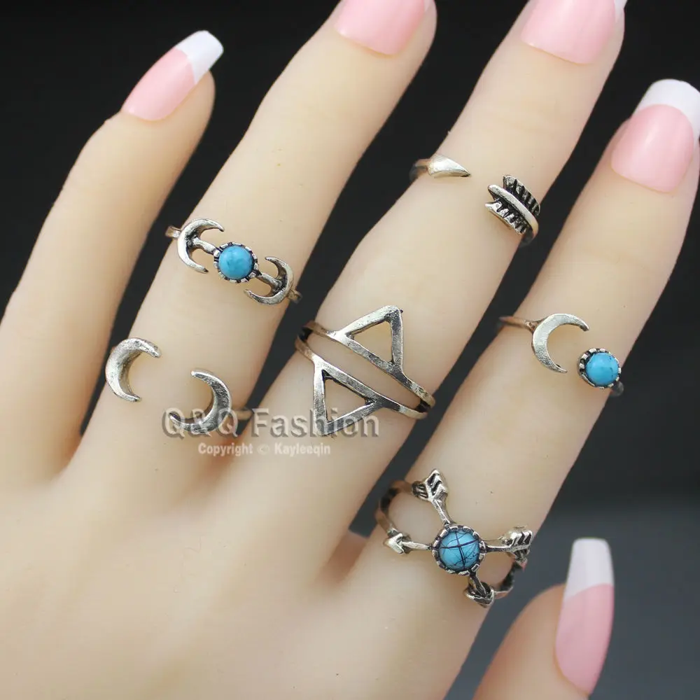 Цыганский Хиппи Бохо пакет 6 Серебряный треугольник Турция синий камень