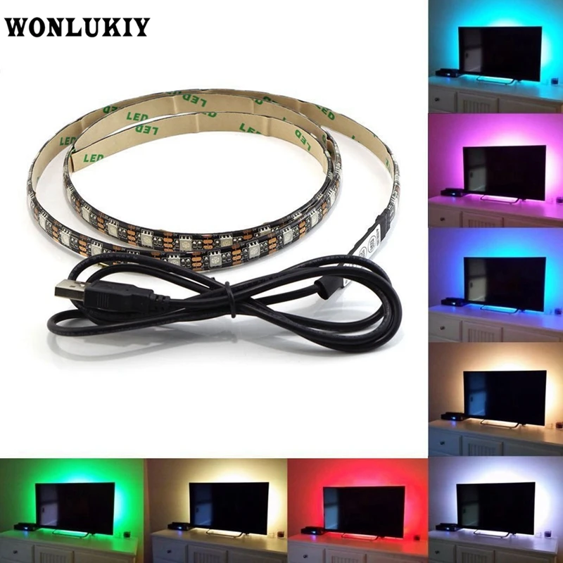 Светодиодная лента с питанием от USB 5 В 5050 RGB для настольного телевизора фоновое