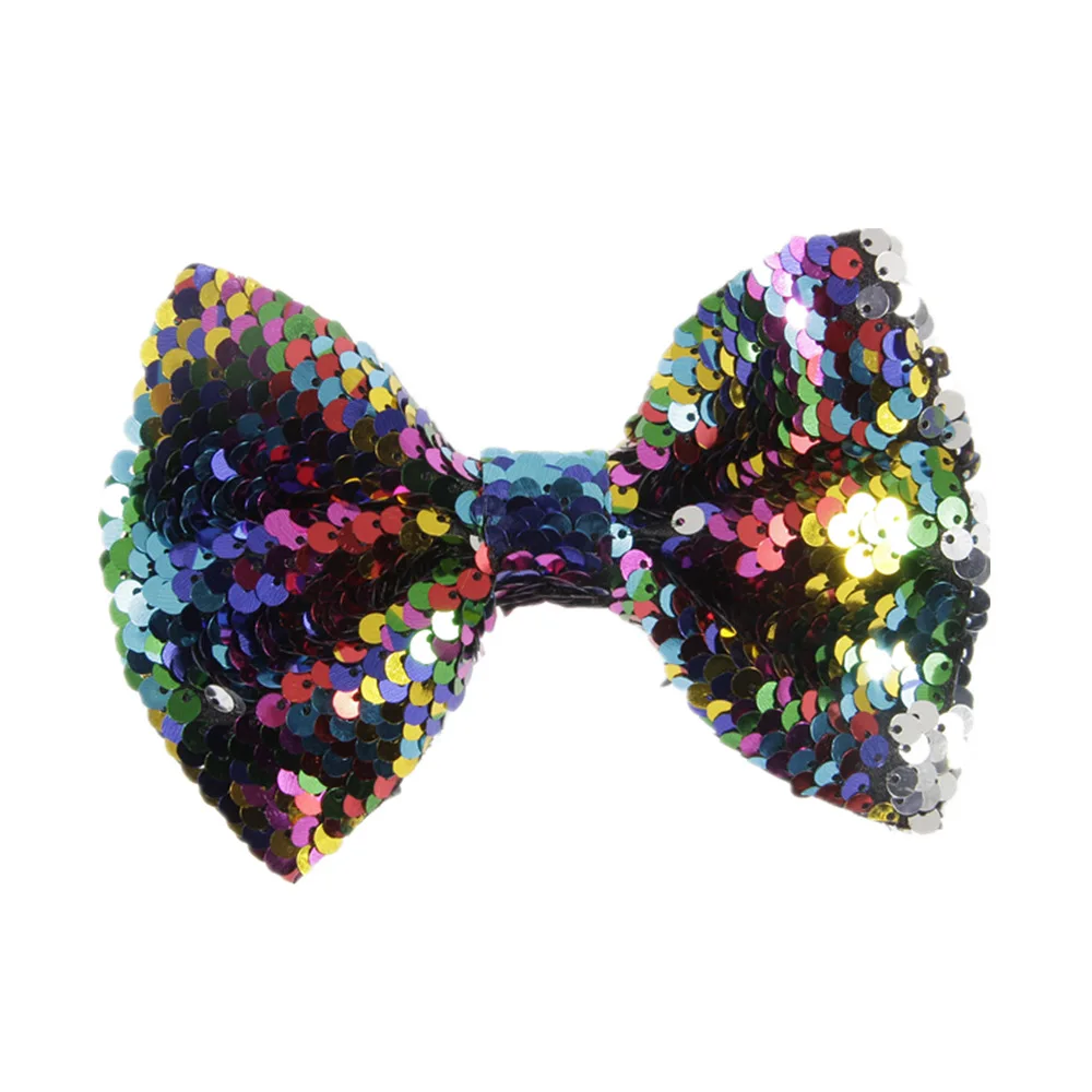 7rainbow color Nishine " дети девочки двухцветные Реверсивные сверкающие блестки лук на клипсах Русалка Флип лук радуга лук волосы банты подарок на день рождения - Цвет: 7rainbow color