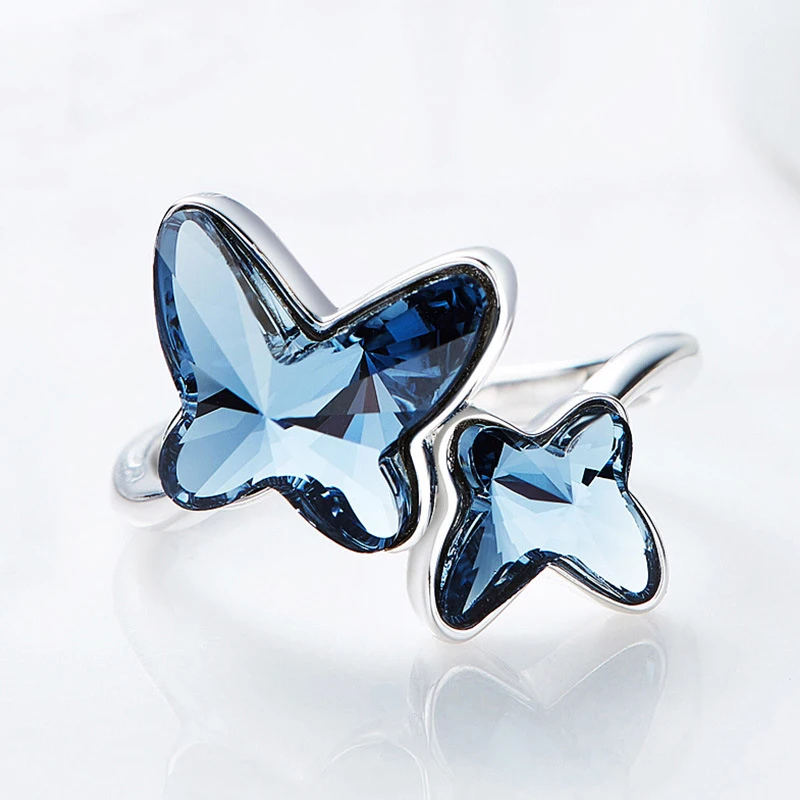 BAFFIN кристаллы от SWAROVSKI синяя бабочка Макси-Кольцо Милая Мода S925 серебряные ювелирные изделия на палец юбилей Joyas для женщин