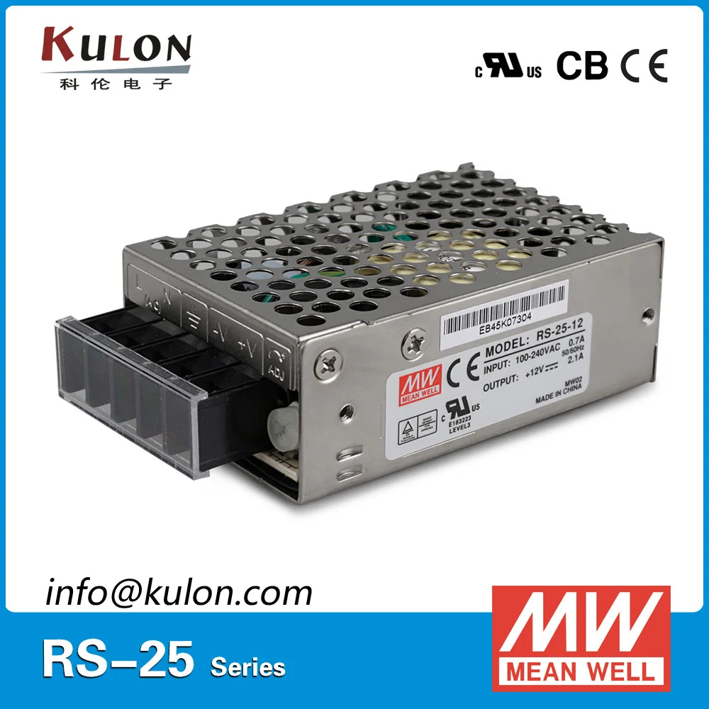 

Источник питания Meanwell RS-25, с одним выходом, 48 В, 25 Вт, 3,3 В/6 А, 5 В/5 А, 12 В/2,1 А, 15 В/1,7 А, 24 В/1,1 А, 48 В/0 57A Импульсный блок питания ac-dc 12 В