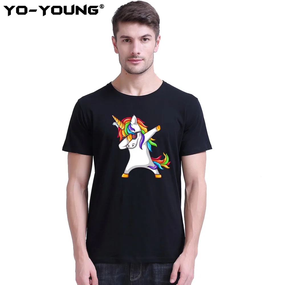 Футболка Yo Young Мужская повседневная с радужным принтом единорога 100% 180 г чесаный
