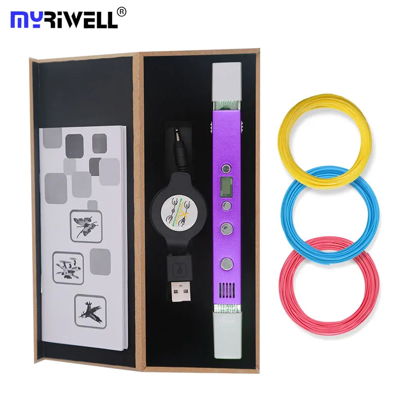 Myriwell 3d Ручка RP100C с PLA 1,75 мм нити бесплатный шаблон безопасности plasic лучший подарок для детей Детский подарок на день рождения - color: only purple pen