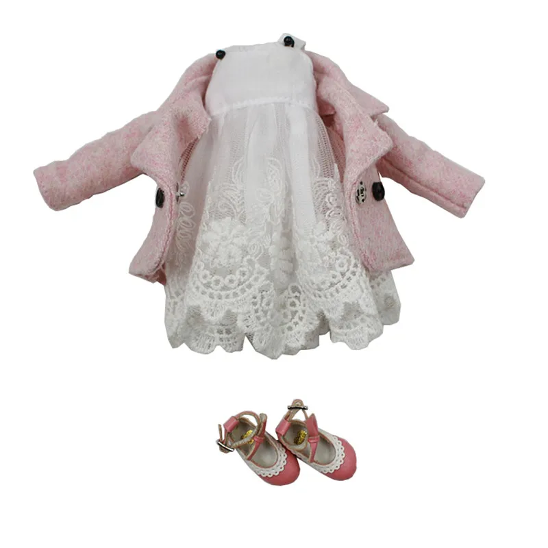 Одежда DBS для куклы 1/6 bjd licca Azone ICY 2 шт. кружевное платье розовое пальто подарок