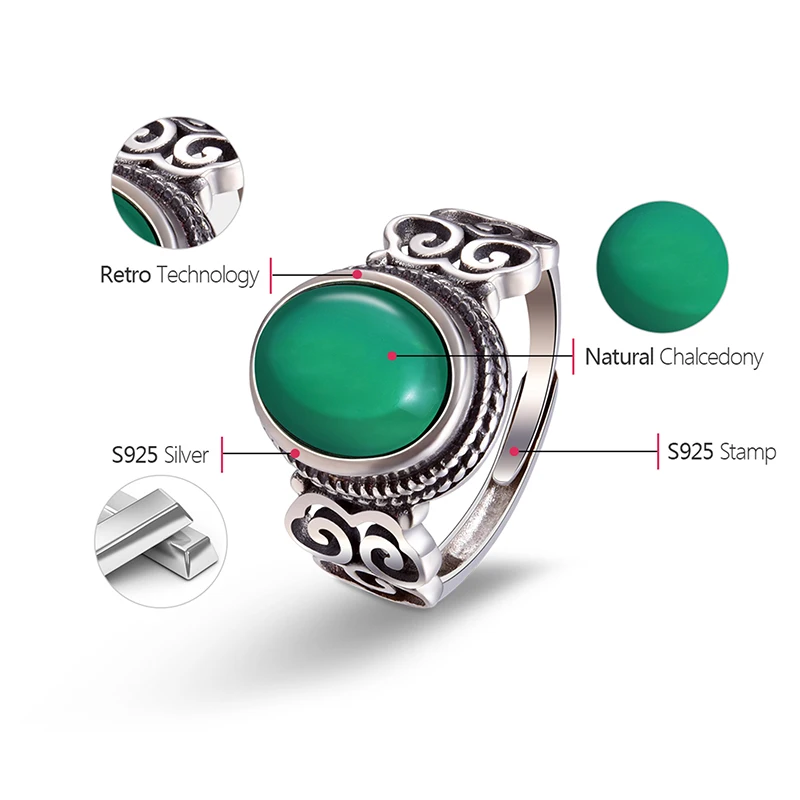 Lotus весело Настоящее стерлингового серебра 925 природных халцедон ручной работы дизайнер Красивые ювелирные изделия Винтаж Кольца для Для женщин Bijoux