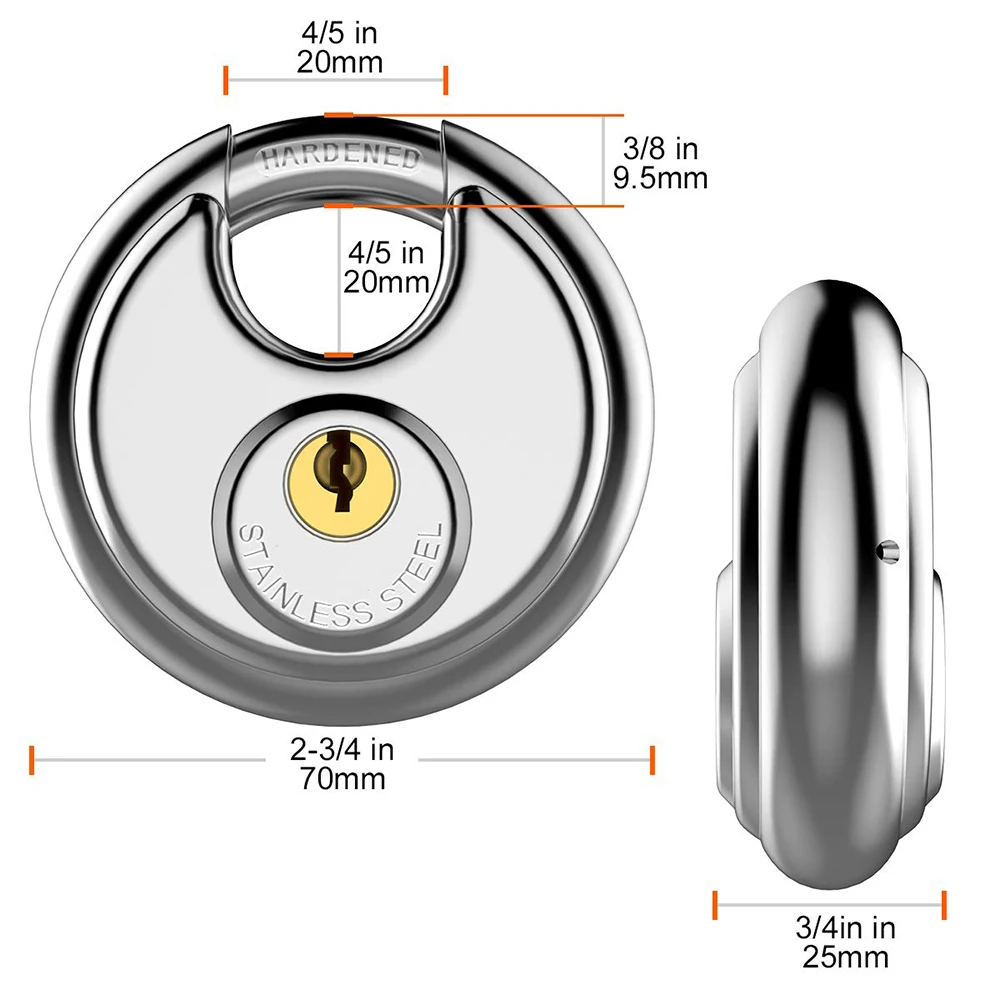 Stainless steel Keyed Padlock lock With 2 Keys Heavy and Durable Brass Padlock for storage rooms, garages and sheds, trailers