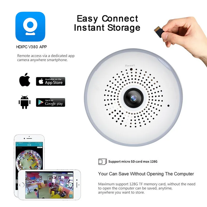 AGM Светодиодная лампа WiFi камера Fisheye 960P Беспроводная панорамная домашняя