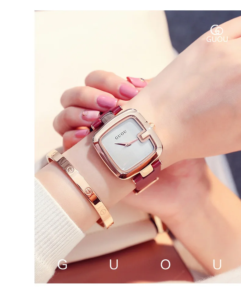 Кварц бренда творческая личность квадратные часы модные женские часы с кожаным ремешком, кварцевые наручные часы Relogio Feminino
