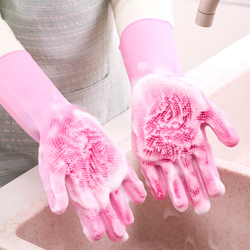 1 пара перчатки для мытья посуды волшебные силиконовые термостойкие кухонные