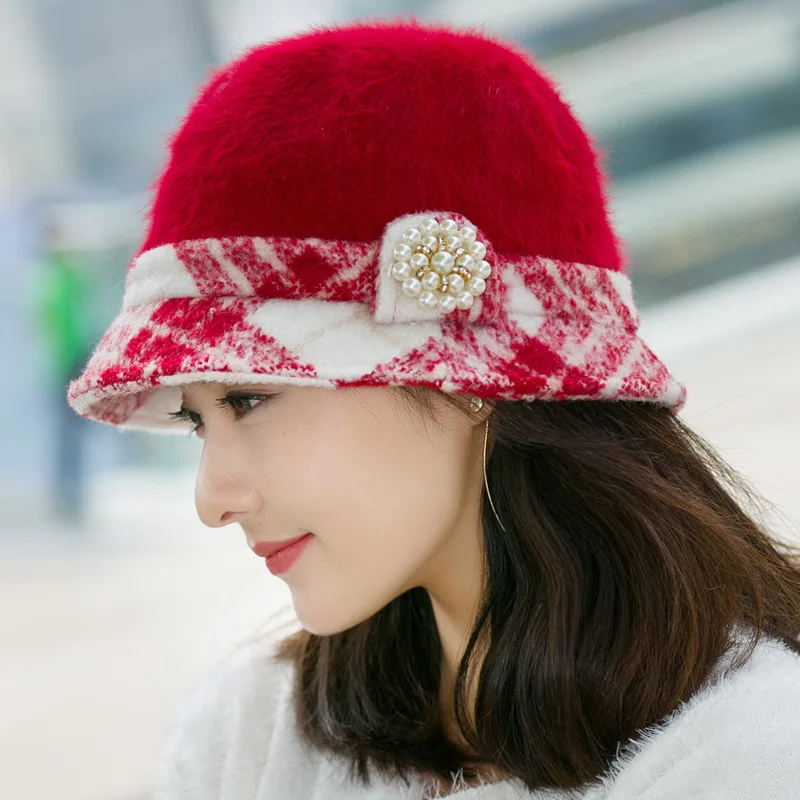 Элегантные вечерние Для женщин мех кролика фетровая шляпа зима Fedoras Cloche Боулер