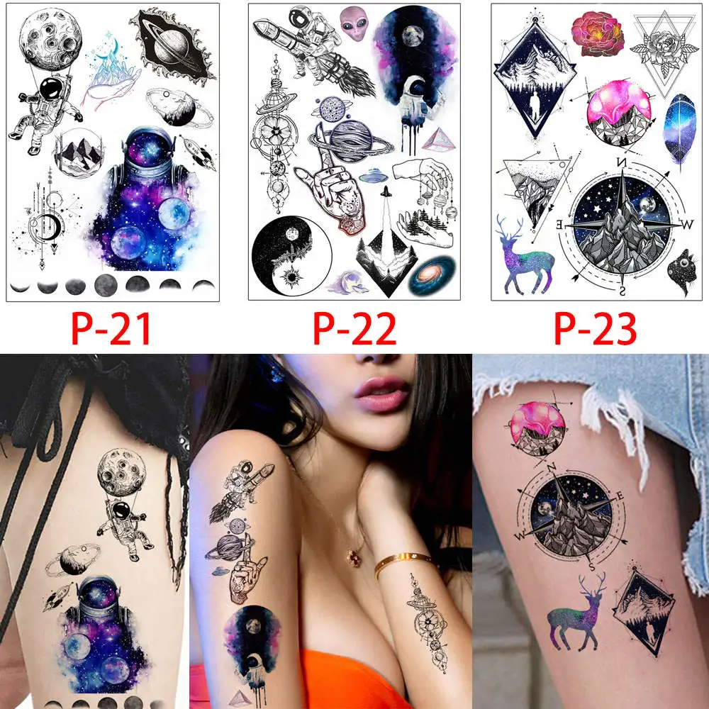 Set P 09 Glaryyears, 3 шт./лот, акварельные Временные татуировки для тела, маленькая наклейка с изображением, для женщин, мужчин, руки, шею, искусство, водонепроницаемый P - Цвет: Set P 09