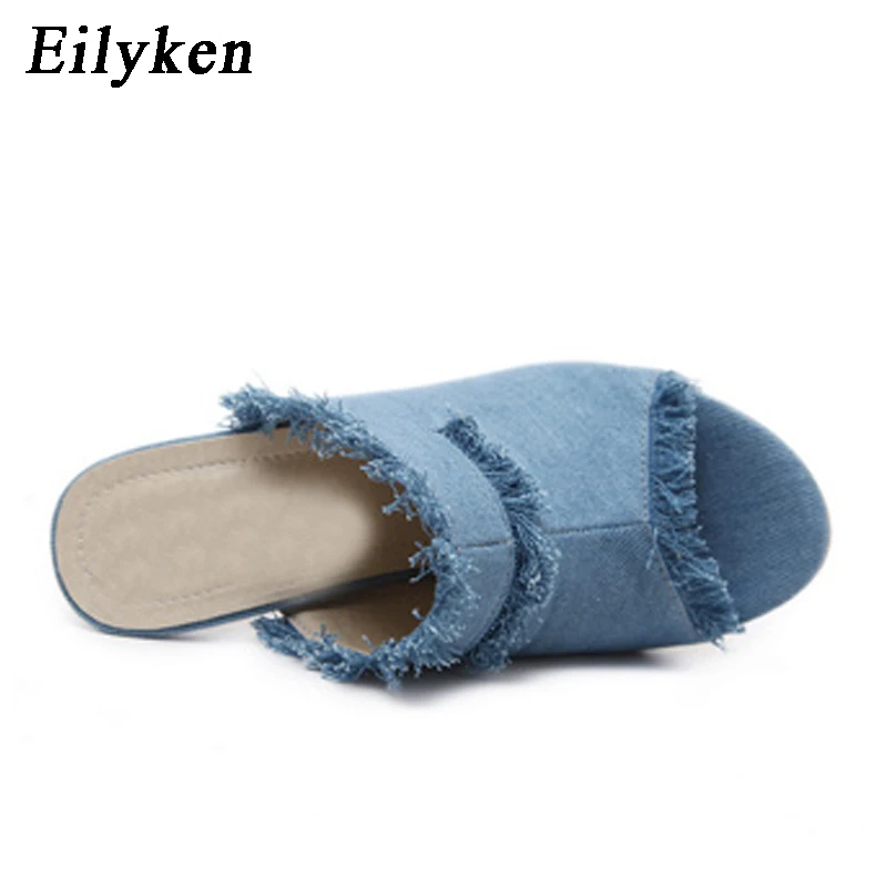 Eilyken/; Летние сандалии-гладиаторы; шлепанцы; туфли-лодочки на высоком каблуке; Модные женские сандалии из джинсовой ткани в римском стиле; Размеры 35-40