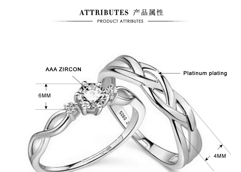 Посеребренная люкс кристалл циркона комплект кольца AAA CZ Циркон Свадебные